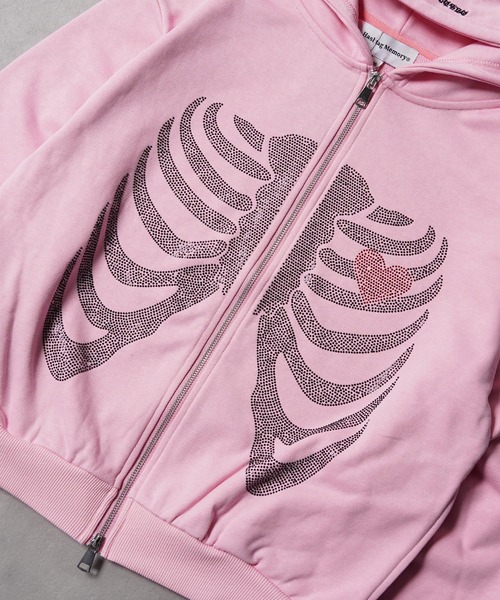 #MEMORY（メモリー）の「【MEMORY】ヘビーウェイト ボーン柄 ラインストーン ダブルZIPパーカー / Bone Pattern Rhinestone Double-Zip Hoodie（パーカー・メンズ・ピンク/ブラック/グレー・XL/L/M）」の14枚目の写真