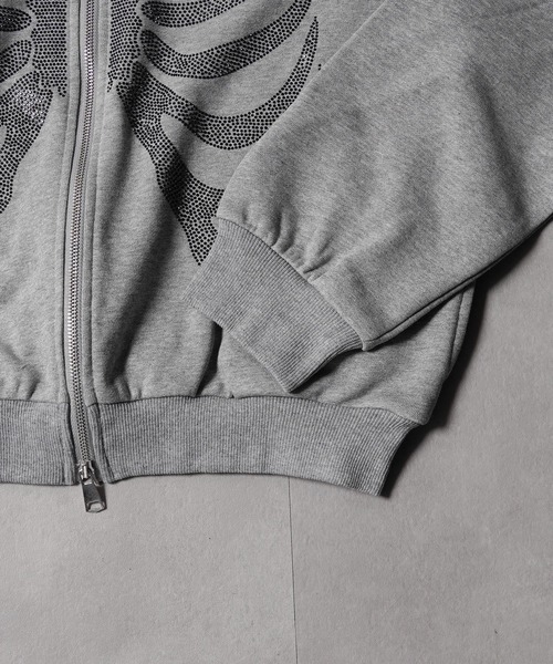 #MEMORY（メモリー）の「【MEMORY】ヘビーウェイト ボーン柄 ラインストーン ダブルZIPパーカー / Bone Pattern Rhinestone Double-Zip Hoodie（パーカー・メンズ・ピンク/ブラック/グレー・XL/L/M）」の20枚目の写真