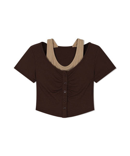 MOAA（モア）の「ツインレイヤースクープTシャツ（ブラウン）（Tシャツ/カットソー・レディース・その他・SMALL/MEDIUM）」の2枚目の写真