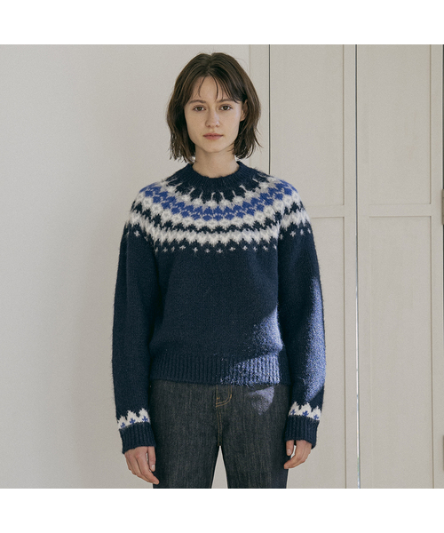 VANONE ATELIER(バノンアトリエ)の「KN4256 ノルディックラウンドニット_Navy(ニット/セーター・レディース・ネイビー・FREE)」の1枚目の写真