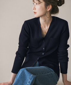 NOBLE ナローワイドリブVカーディガン ブラウン ノーブル NOBLE ナローワイドリブVカーディガン （ブラウン