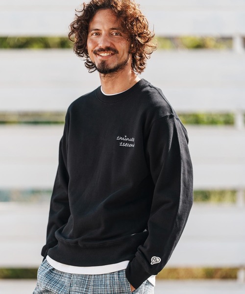 1minute 1second(ワンミニットワンセカンド)の「msw1816-12oz heavy weight sweatshirt with heart patch トレーナー(1M26H220)(スウェット・メンズ・ブラック/ブラック×ピンク/ホワイト・S/M/L/XL)」の1枚目の写真