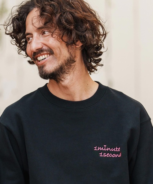 1minute 1second(ワンミニットワンセカンド)の「msw1816-12oz heavy weight sweatshirt with heart patch トレーナー(1M26H220)(スウェット・メンズ・ブラック/ブラック×ピンク/ホワイト・S/M/L/XL)」の21枚目の写真