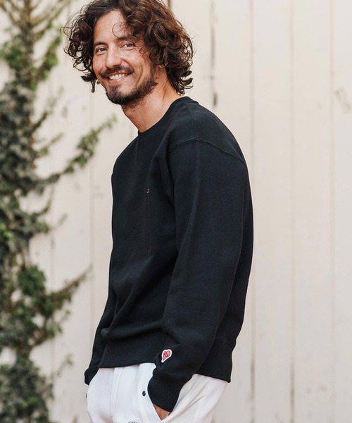 1minute 1second(ワンミニットワンセカンド)の「msw1816-12oz heavy weight sweatshirt with heart patch トレーナー(1M26H220)(スウェット・メンズ・ブラック/ブラック×ピンク/ホワイト・S/M/L/XL)」の22枚目の写真