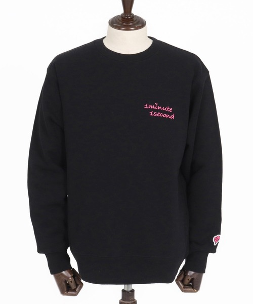 1minute 1second(ワンミニットワンセカンド)の「msw1816-12oz heavy weight sweatshirt with heart patch トレーナー(1M26H220)(スウェット・メンズ・ブラック/ブラック×ピンク/ホワイト・S/M/L/XL)」の6枚目の写真