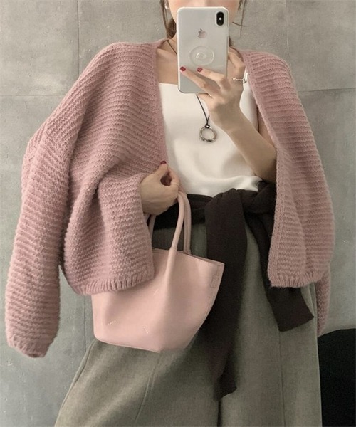 FREE STYLISTS(フリー スタイリスト)の「ボタンなしニットカーディガン(カーディガン/ボレロ・レディース・ピンク/イエロー/グリーン/チャコールグレー/ライトグレー/ダークブラウン/ベージュ/モカ/ダークブルー・FREE)」の9枚目の写真