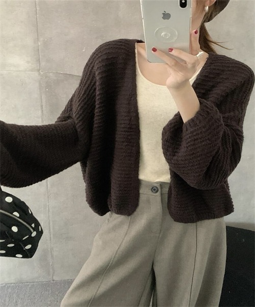 FREE STYLISTS(フリー スタイリスト)の「ボタンなしニットカーディガン(カーディガン/ボレロ・レディース・ピンク/イエロー/グリーン/チャコールグレー/ライトグレー/ダークブラウン/ベージュ/モカ/ダークブルー・FREE)」の22枚目の写真