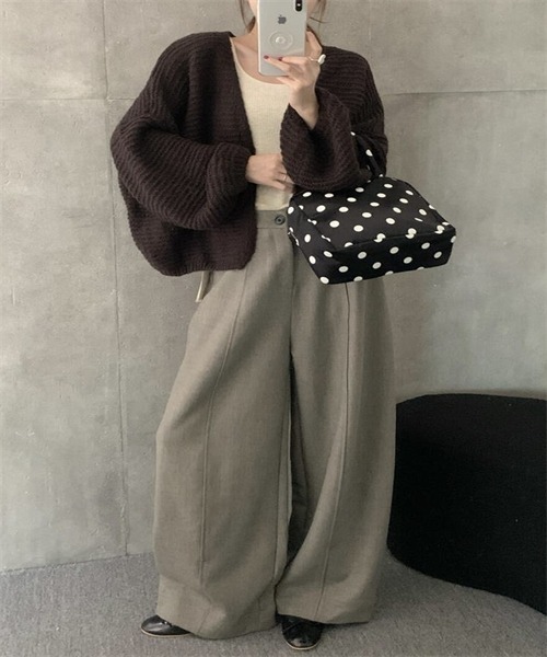 FREE STYLISTS(フリー スタイリスト)の「ボタンなしニットカーディガン(カーディガン/ボレロ・レディース・ピンク/イエロー/グリーン/チャコールグレー/ライトグレー/ダークブラウン/ベージュ/モカ/ダークブルー・FREE)」の21枚目の写真