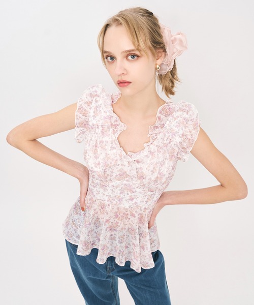 ME COUTURE(ミークチュール)の「フルールラメシフォンフリルブラウス(シャツ/ブラウス・レディース・イエロー/ピンク・FREE)」の12枚目の写真