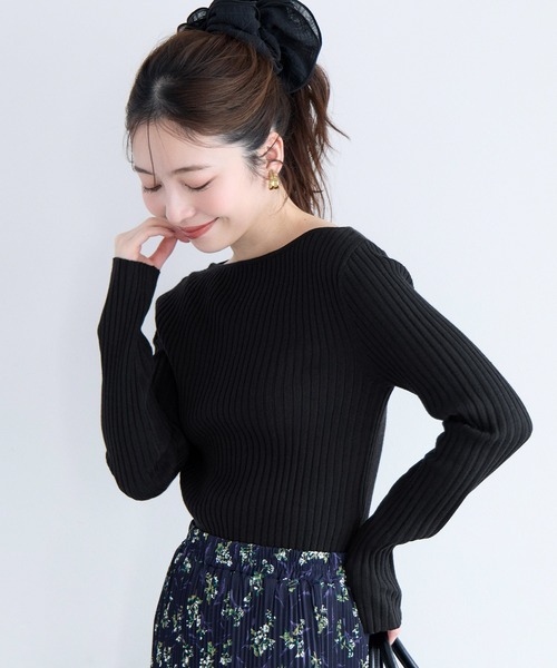 セール】ボートネックリブニットトップス（ニット/セーター）｜coca