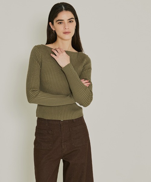 coca(coca)(コカ)の「ボートネックリブニットトップス(ニット/セーター・レディース・ブラック/カーキ・L/M/S)」の12枚目の写真