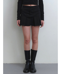 damage cutting pleats skirt - black
