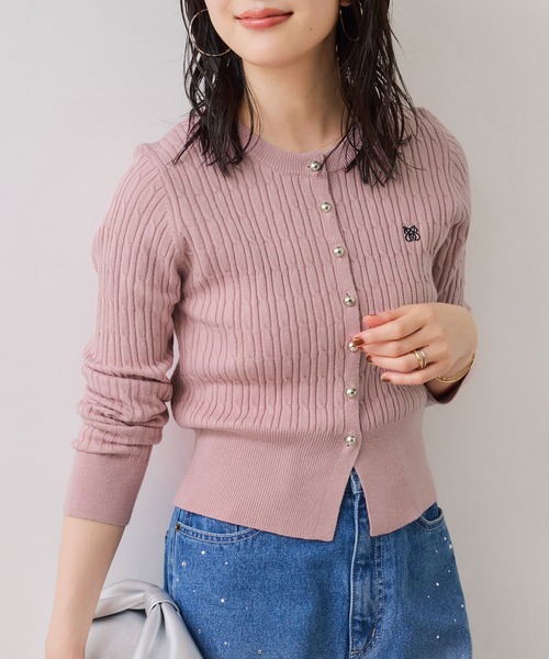 VIS（ビス）の「ケーブルコンパクトカーディガン（カーディガン/ボレロ・レディース・ダークブラウン/ネイビー/キナリ/ピンク・FREE）」の11枚目の写真