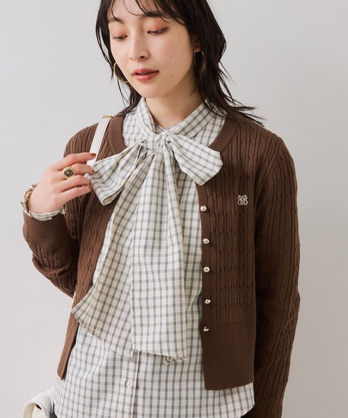 VIS（ビス）の「ケーブルコンパクトカーディガン（カーディガン/ボレロ・レディース・ダークブラウン/ネイビー/キナリ/ピンク・FREE）」の19枚目の写真