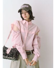 jouetie ストライプフリルオーバーサイズシャツ jouetie｜ジュエティのシャツ/ブラウス（ストライプ柄）通販 - ZOZOTOWN