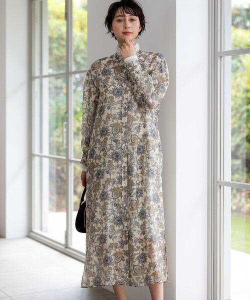 23区 S(ニジュウサンクチイサイサイズ)の「Ericaキャラコ ペイズリープリント シャツワンピース(ワンピース・レディース・スカイブルー系5/アイボリー系5・32)」の1枚目の写真