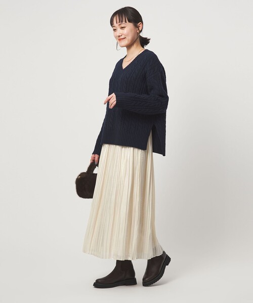 green label relaxing（グリーンレーベルリラクシング）の「シャイニー プリーツ スカート（スカート・レディース・オフホワイト/ネイビー/その他1・FREE）」の9枚目の写真