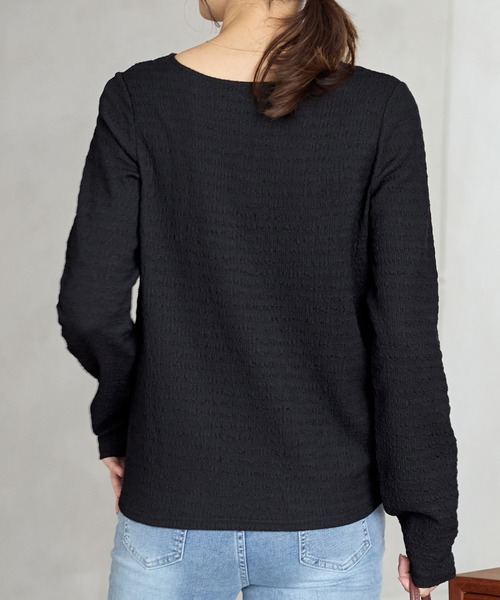 Viola e Viola(ヴィオラエヴィオラ)の「立体ジャカードシンプルロンT(Tシャツ/カットソー・レディース・イエロー/アイボリー/ブラック・M/L/LL/3L)」の15枚目の写真