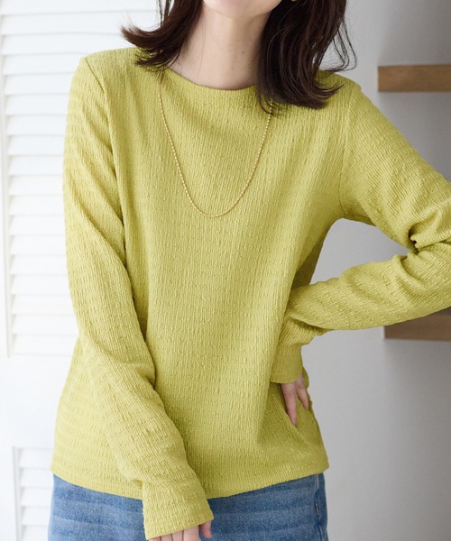 Viola e Viola(ヴィオラエヴィオラ)の「立体ジャカードシンプルロンT(Tシャツ/カットソー・レディース・イエロー/アイボリー/ブラック・M/L/LL/3L)」の10枚目の写真