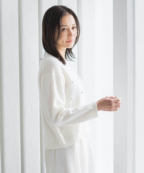 LAUTREAMONT(ロートレアモン)の「ヘアリービジューニット≪洗える≫(ニット/セーター・レディース・オフホワイト/ブラウン・9号)」の14枚目の写真
