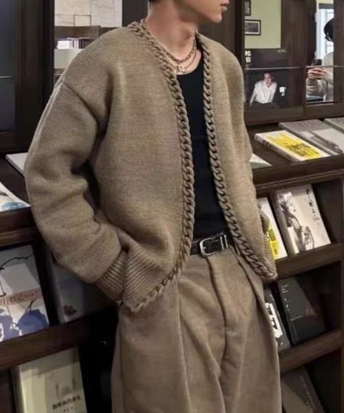 Бредовый вязаный V‑neck loose cardigan