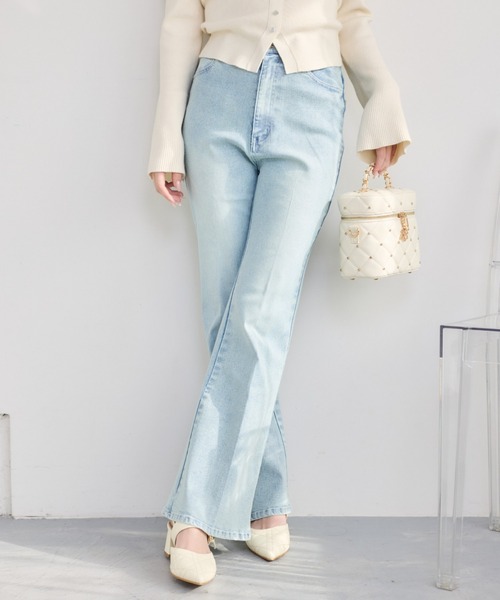 one after another NICE CLAUP（ワンアフターアナザーナイスクラップ）の「【S/Mサイズ展開】ラメプリントストレッチデニムパンツ（デニムパンツ・レディース・ブラック/ライトブルー/ブルー・SMALL/MEDIUM）」の2枚目の写真