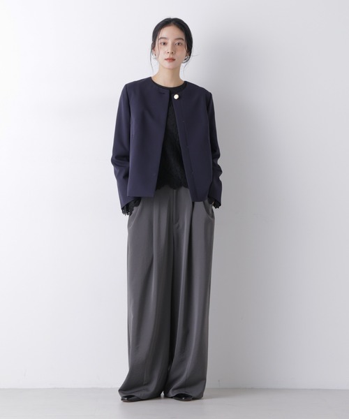 NANO universe（ナノユニバース）の「デイリーファンクション ノーカラージャケット(セットアップ可)（ノーカラージャケット・レディース・ダークネイビー/アイボリー・M/S）」の18枚目の写真