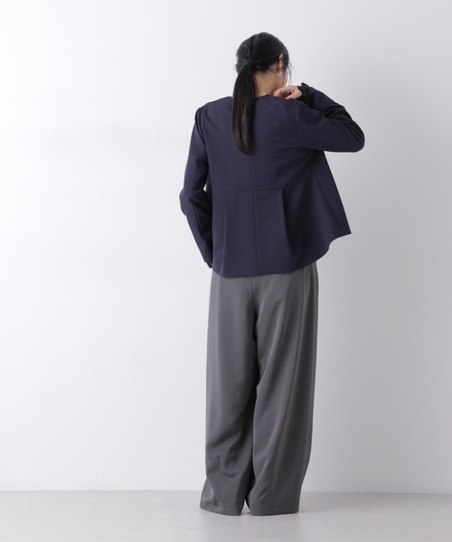 NANO universe（ナノユニバース）の「デイリーファンクション ノーカラージャケット(セットアップ可)（ノーカラージャケット・レディース・ダークネイビー/アイボリー・M/S）」の20枚目の写真