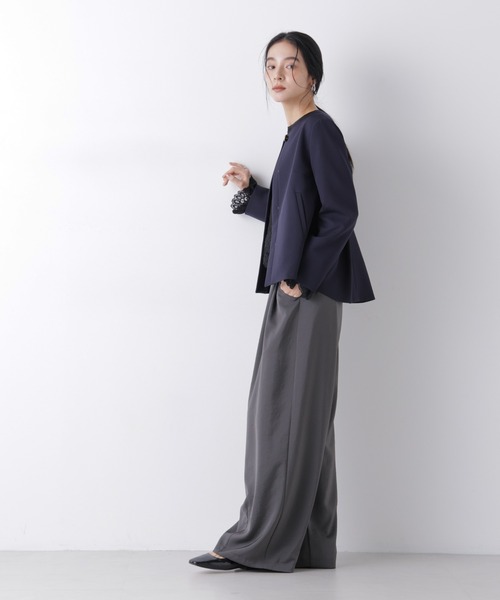 NANO universe（ナノユニバース）の「デイリーファンクション ノーカラージャケット(セットアップ可)（ノーカラージャケット・レディース・ダークネイビー/アイボリー・M/S）」の21枚目の写真