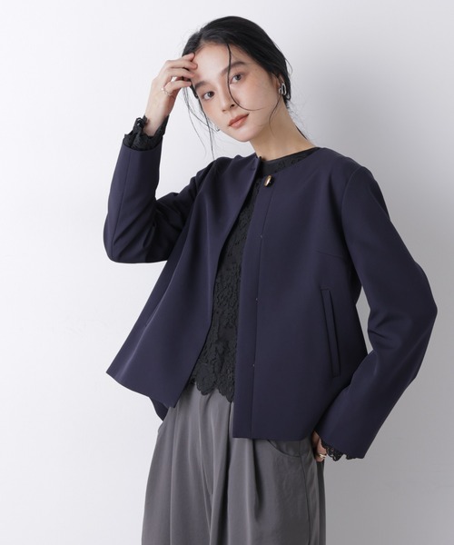 NANO universe（ナノユニバース）の「デイリーファンクション ノーカラージャケット(セットアップ可)（ノーカラージャケット・レディース・ダークネイビー/アイボリー・M/S）」の16枚目の写真