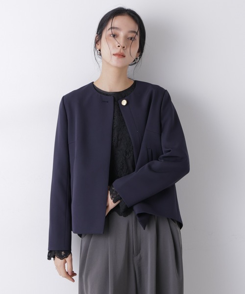 NANO universe（ナノユニバース）の「デイリーファンクション ノーカラージャケット(セットアップ可)（ノーカラージャケット・レディース・ダークネイビー/アイボリー・M/S）」の17枚目の写真