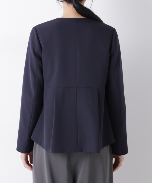 NANO universe（ナノユニバース）の「デイリーファンクション ノーカラージャケット(セットアップ可)（ノーカラージャケット・レディース・ダークネイビー/アイボリー・M/S）」の14枚目の写真