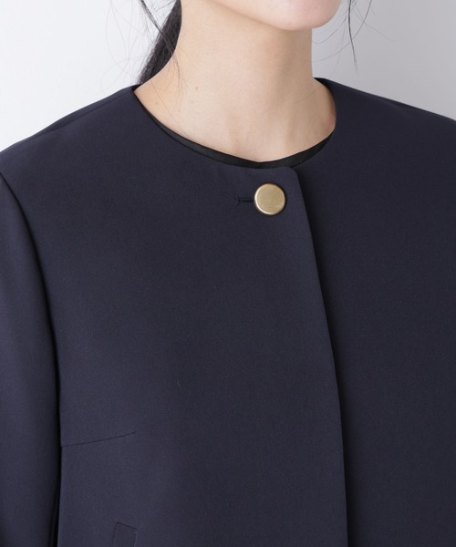 NANO universe（ナノユニバース）の「デイリーファンクション ノーカラージャケット(セットアップ可)（ノーカラージャケット・レディース・ダークネイビー/アイボリー・M/S）」の4枚目の写真