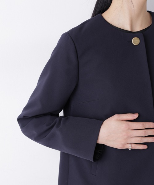 NANO universe（ナノユニバース）の「デイリーファンクション ノーカラージャケット(セットアップ可)（ノーカラージャケット・レディース・ダークネイビー/アイボリー・M/S）」の5枚目の写真