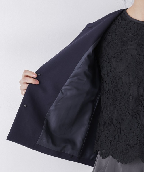 NANO universe（ナノユニバース）の「デイリーファンクション ノーカラージャケット(セットアップ可)（ノーカラージャケット・レディース・ダークネイビー/アイボリー・M/S）」の9枚目の写真