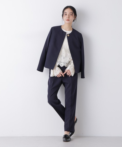 NANO universe（ナノユニバース）の「デイリーファンクション ノーカラージャケット(セットアップ可)（ノーカラージャケット・レディース・ダークネイビー/アイボリー・M/S）」の10枚目の写真