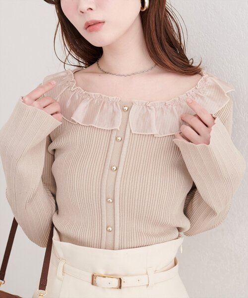 異素材フリルニット（ニット/セーター）｜natural couture（ナチュラル