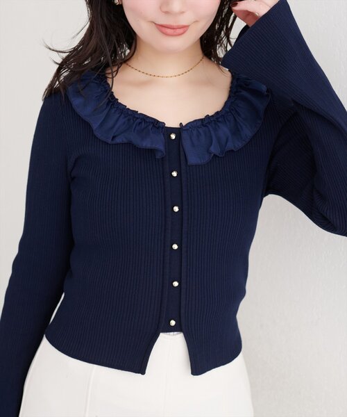 45RPM フリルニット ネイビー デザインフリルニット[品番：TV000016998]｜titivate（ティティベート