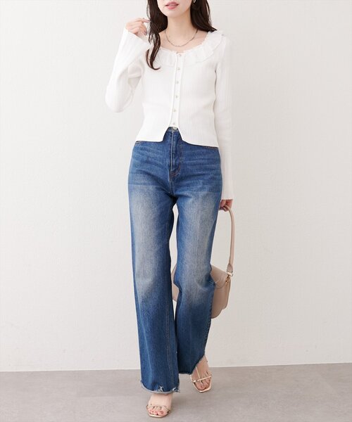 natural couture（ナチュラルクチュール）の「異素材フリルニット（ニット/セーター・レディース・オフホワイト/ピンク/ネイビー/ベージュ・FREE）」の7枚目の写真