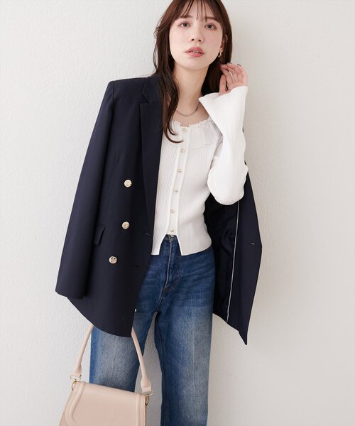 natural couture（ナチュラルクチュール）の「異素材フリルニット（ニット/セーター・レディース・オフホワイト/ピンク/ネイビー/ベージュ・FREE）」の8枚目の写真