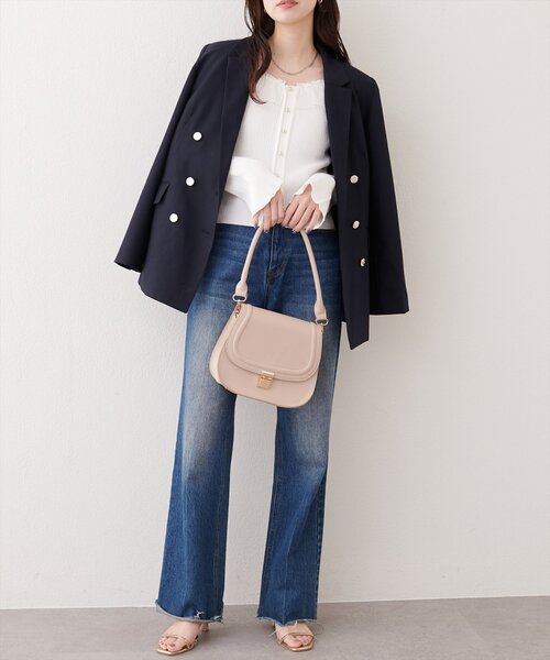 natural couture（ナチュラルクチュール）の「異素材フリルニット（ニット/セーター・レディース・オフホワイト/ピンク/ネイビー/ベージュ・FREE）」の9枚目の写真