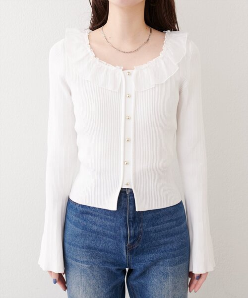 natural couture（ナチュラルクチュール）の「異素材フリルニット（ニット/セーター・レディース・オフホワイト/ピンク/ネイビー/ベージュ・FREE）」の10枚目の写真