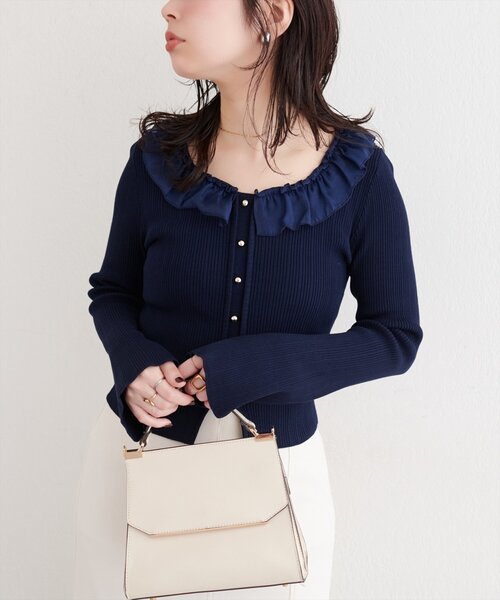 natural couture（ナチュラルクチュール）の「異素材フリルニット（ニット/セーター・レディース・オフホワイト/ピンク/ネイビー/ベージュ・FREE）」の19枚目の写真