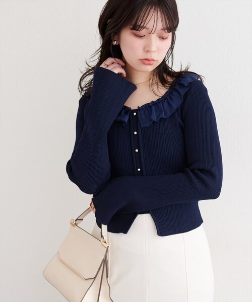 natural couture（ナチュラルクチュール）の「異素材フリルニット（ニット/セーター・レディース・オフホワイト/ピンク/ネイビー/ベージュ・FREE）」の20枚目の写真