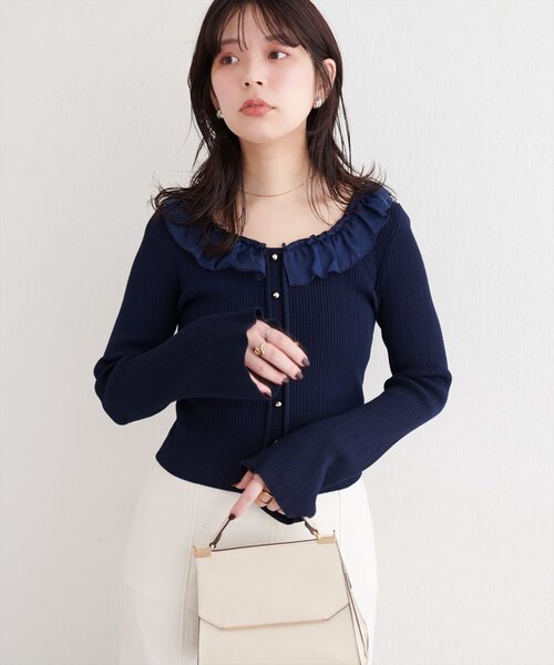 natural couture（ナチュラルクチュール）の「異素材フリルニット（ニット/セーター・レディース・オフホワイト/ピンク/ネイビー/ベージュ・FREE）」の21枚目の写真