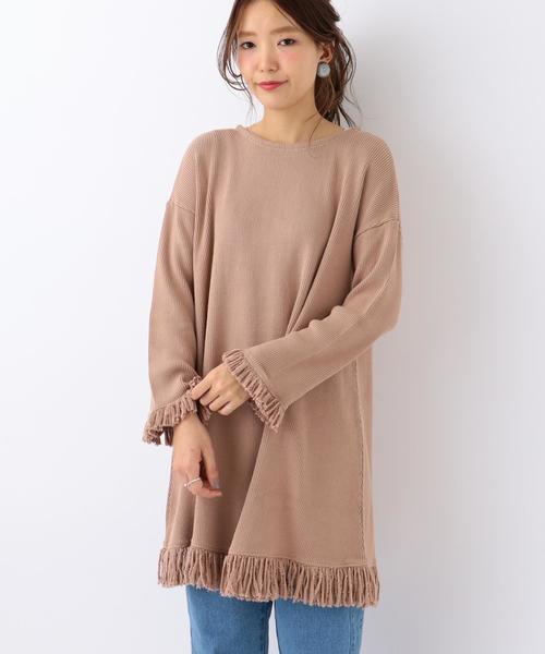 Another Edition（アナザーエディション）の「リブフリンジチュニックワンピース/AEBC CリブフリンジチュニックOP（チュニック・レディース・オフホワイト/ベージュ/ネイビー・FREE）」の2枚目の写真