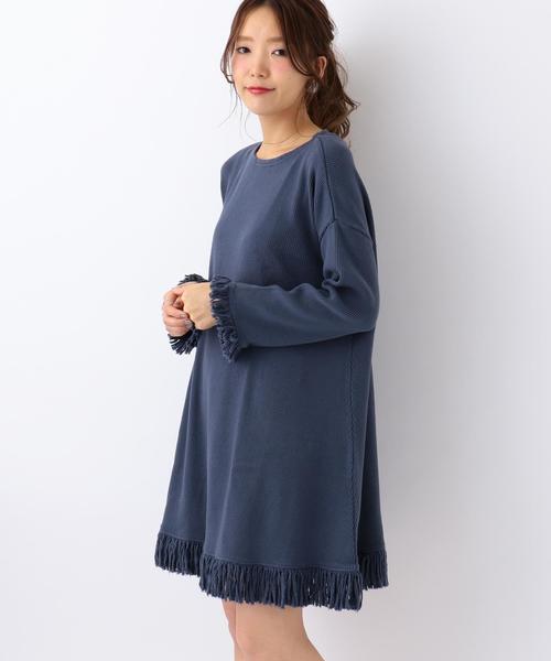 Another Edition（アナザーエディション）の「リブフリンジチュニックワンピース/AEBC CリブフリンジチュニックOP（チュニック・レディース・オフホワイト/ベージュ/ネイビー・FREE）」の3枚目の写真
