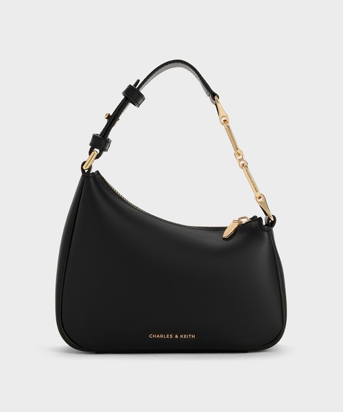 チャールズ＆キース ショルダーバッグ レザー ゴールドチェーン ブラック CHARLES & KEITH チェーンハンドル ショルダーバッグ 【再入荷