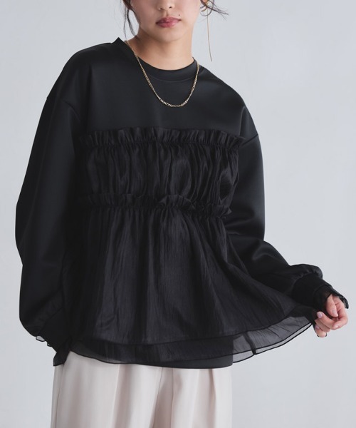 ECLAM（クラム）の「[ECLAM]ペプラムドッキングプルオーバー（シャツ/ブラウス・レディース・ブラック/アイボリー・L/M）」の2枚目の写真