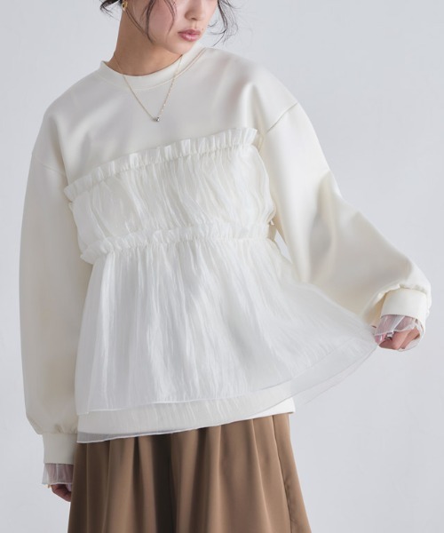 ECLAM（クラム）の「[ECLAM]ペプラムドッキングプルオーバー（シャツ/ブラウス・レディース・ブラック/アイボリー・L/M）」の3枚目の写真